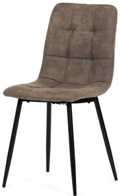 Scaun de sufragerie, material vintage maro închis, picioare metalice negre