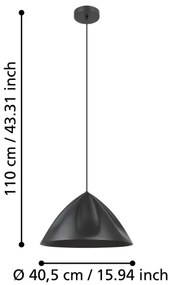 Eglo 900835 - Csillár zsinóron PODERE 1xE27/40W/230V fekete