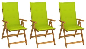 vidaXL 3 db összecsukható tömör akácfa kerti szék párnával