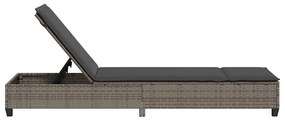 szürke polyrattan napozóágy párnákkal 55x200x25,5 cm