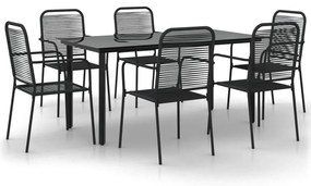 vidaXL 7 részes fekete pamut kötél és acél kerti étkezőgarnitúra