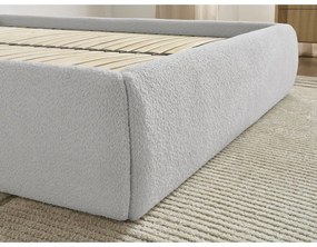 Világosszürke kárpitozott ágyneműtartós-ágytámla nélkül franciaágy ágyráccsal 180x200 cm Inera – Bobochic Paris