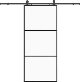 vidaXL fekete ESG üveg tolóajtó fémszerelvény-szettel 90x205 cm