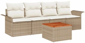 vidaXL Kerti Kanapé Szett párnával 5 pcs Bézs polirattan