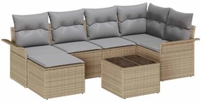 vidaXL Kerti Kanapé Szett párnával tárolóval 7 pcs Bézs Poli rattan