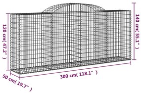 6 db íves horganyzott vas gabion kosár 300x50x120/140 cm