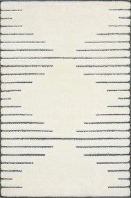 Shaggy Szőnyeg Bolyhos Krémszínű Fekete Rombusz Csíkos Nappali Lula 160x220 cm