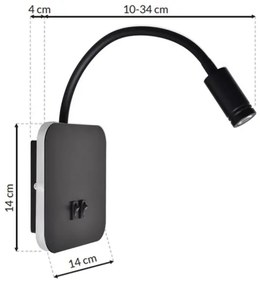 LED flexibilis fali lámpa BASE 1xLED/8W+1xLED/2W/230V fekete/ezüst