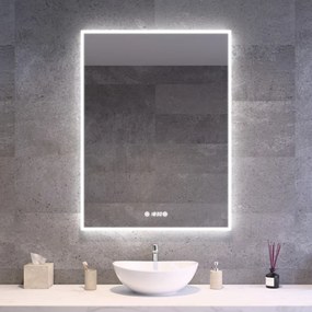 Álló fürdőszobai LED tükör 75x100cm | Páramentesítő funkció - Óra - Fényerő és színhőmérséklet szabályozás | Welland Luxury-Line G772