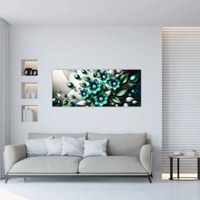 Kép - 3D türkiz virágok (120x50 cm)