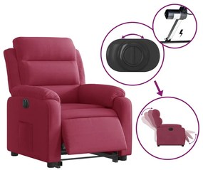 Elektromos felállást segítő bordó bársony dönthető fotel