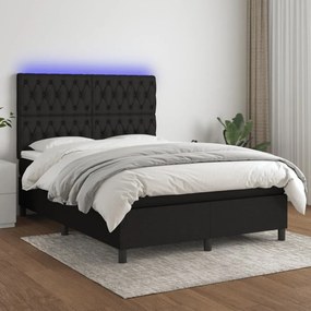 fekete szövet rugós és LED-es ágy matraccal 140x190 cm