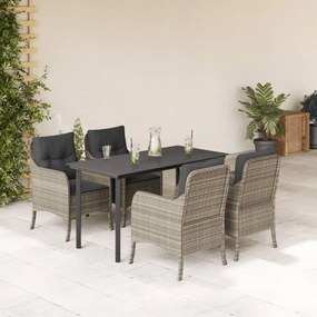 5részes világosszürke polyrattan kerti étkezőgarnitúra párnával