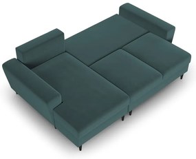 Petróleum színű bársony kinyitható tárolóhelyes sarokkanapé (bal oldali-heverő résszel) Kyoto – Cosmopolitan Design