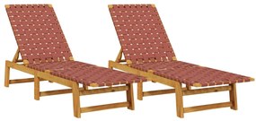 vidaXL 2 db piros tömör akácfa és szövet napozóágy