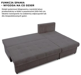 Venezia sarokkanapé, kordbársony, univerzális oldal, hab töltet, szürke