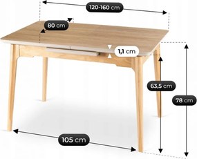 Kihúzható kerámia étkezőasztal 120–160 cm méretben, tölgy színben SAMER