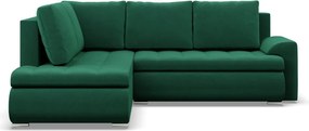 Tokio sarokkanapé, L alakú háttámlával, 2 ágyneműtartóval, bársony, baloldali, zöld
