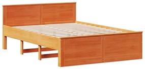 barna tömör fenyőfa fejtámlás ágykeret matrac nélkül 150x200 cm
