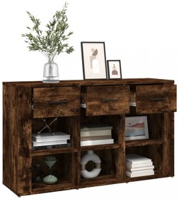 füstös tölgy színű szerelt fa tálalószekrény 100x30x59,5 cm