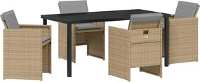 vidaXL Kert étkező szett párnával 5 pcs Bézs polirattan