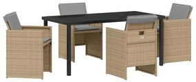 vidaXL Kert étkező szett párnával 5 pcs Bézs polirattan