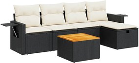 vidaXL 6 részes fekete polyrattan kerti ülőgarnitúra párnákkal