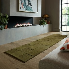 Khaki kézi szövésű gyapjú futószőnyeg 60x230 cm Checkerboard – Flair Rugs