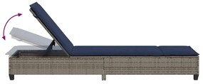szürke polyrattan napozóágy párnákkal 55x200x25,5 cm