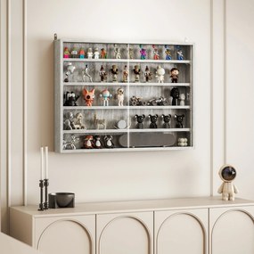 HOMCOM Gyűjtemény Kiállító Szekrény Fali Kiállító Szekrény 80 x 9,5 x 60 cm 4 Állítható Polccal és 2 Csúszó Üvegajtóval, Miniatűr Figurák és Autó Gyűj