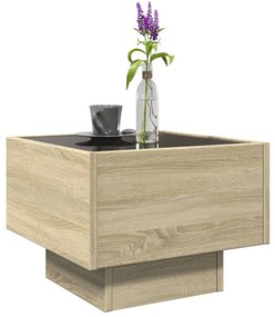 Sonoma tölgy színű szerelt fa kisasztal LED-del 40 x 40 x 30 cm