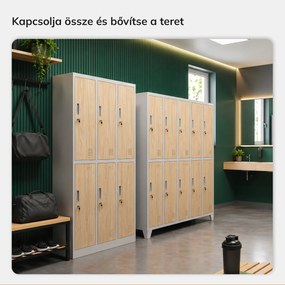 Szürke / Sonoma tölgy színű, 6 ajtós Eco Design IGOR BHP öltözőszekrény, 900 x 1850 x 450 mm