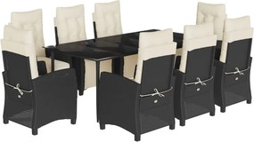 vidaXL 9 részes fekete polyrattan kerti étkezőgarnitúra párnákkal