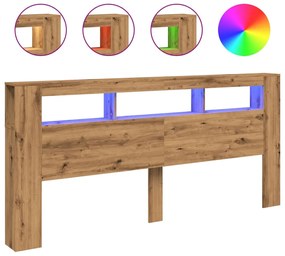 kézműves tölgyszínű szerelt fa LED-es fejtámla 220x18,5x103,5cm