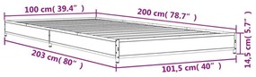 füstös tölgyszínű szerelt fa és fém ágykeret 100 x 200 cm