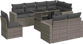 vidaXL 9 részes szürke polyrattan kerti ülőgarnitúra párnákkal