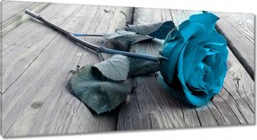 Vászonkép 115x55 Kék rózsa a deszkákon