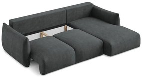Sötétszürke zsenília kinyitható sarokkanapé (jobb oldali-heverő résszel) Leila – Makamii