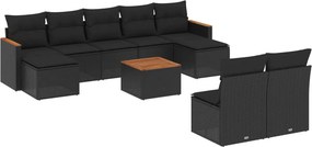 vidaXL 10 részes fekete polyrattan kerti ülőgarnitúra párnákkal