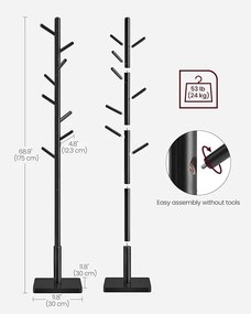 Álló tömörfa ruhafogas magassági beállítással fekete színben