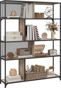 HOMCOM 5-szintes könyvespolc tárolóegység csúszó rácsos ajtóval, acélkerettel, ipari stílusban - 120L x 30W x 161H cm szürke és fekete | Aosom