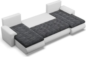 Tokio U alakú sarokkanapé, 3 ágyneműtartóval, fonott + műbőr, univerzális oldal, sötétszürke - fehér