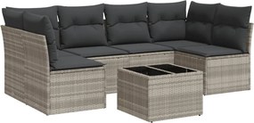 vidaXL 7 részes világosszürke polyrattan kerti ülőgarnitúra párnákkal