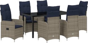 vidaXL Kert étkező szett párnával 7 pcs Fekete polirattan