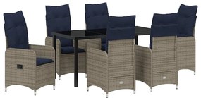 vidaXL Kert étkező szett párnával 7 pcs Fekete polirattan