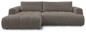 Szürkésbarna kinyitható-tárolóhelyes sarokkanapé (bal oldali-heverő résszel) Fuji – Bobochic Paris