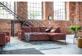 Rózsaszín bársony kinyitható sarokkanapé (jobb oldali) Lofty Lilly – Miuform