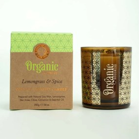 Organikus füstölő gyertya Lemongrass & Spice200 g üvegben, aranyfóliával