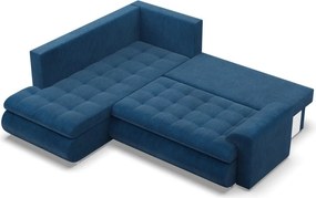 Tokio sarokkanapé, L alakú háttámlával, 2 ágyneműtartóval, kordbársony, baloldali, kék