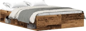 vidaXL antik fa szerelt fa ágykeret matrac nélkül 135x190 cm